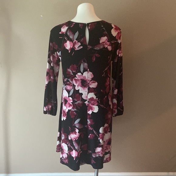 Anne Klein Women’s Black Moody Floral Long Sleeve Stretchy Shift Dress Size 8 - Picture 4 of 5